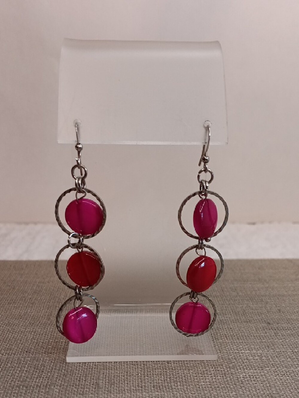 Catherines Fuchsia Triple Circle Dangle Pierced Earrings
